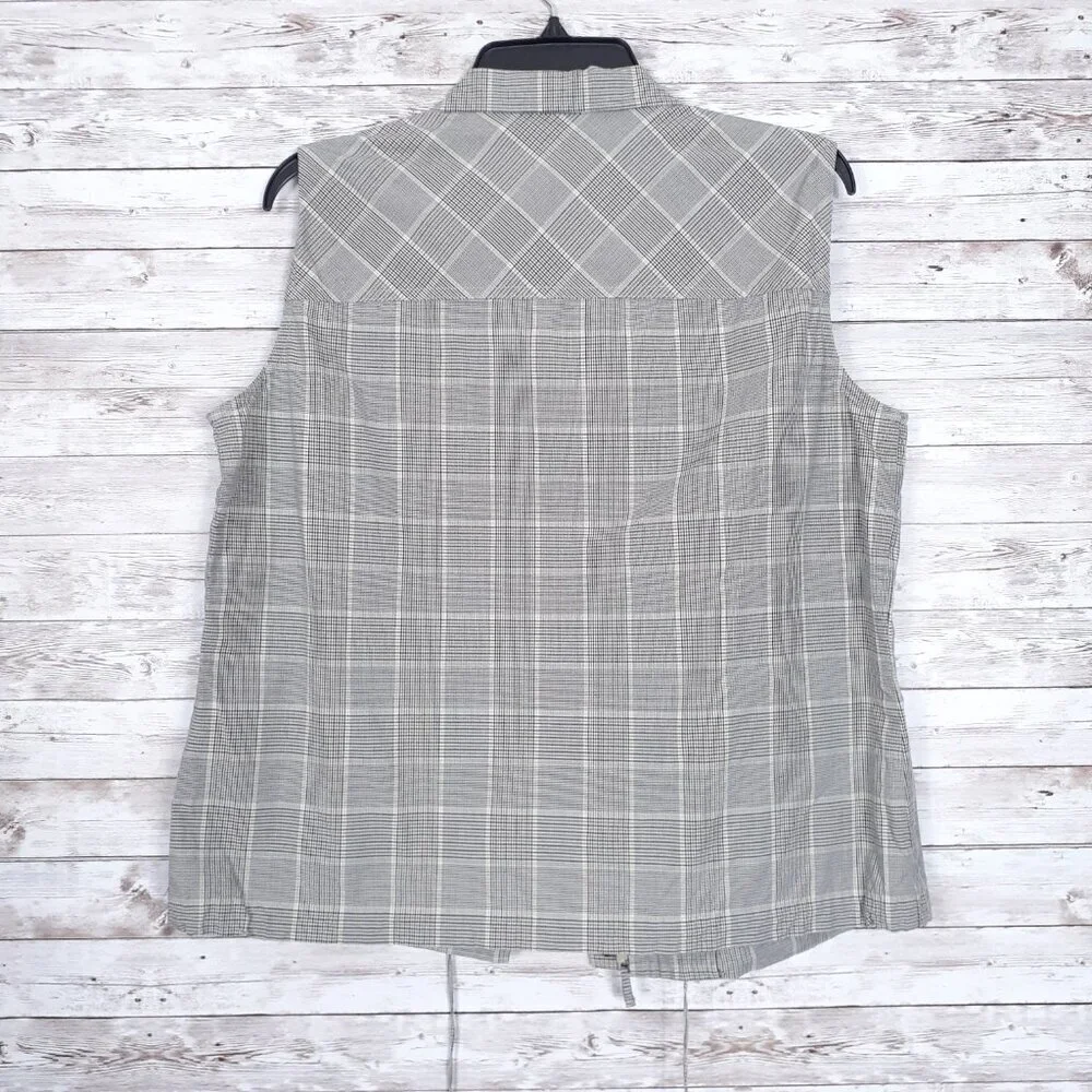 Christopher & Banks Womens Vest L Beige Black Plaid Zip Snap 247 - Picture 3 of 7